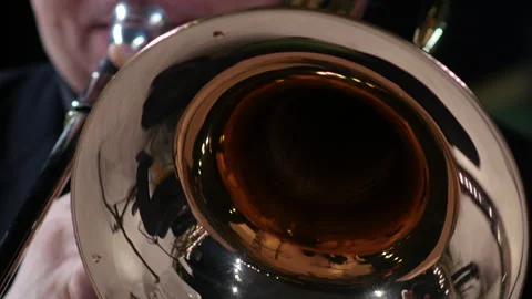Symphony orchestra brass section. Trombone player close up Stock Footage 277832025