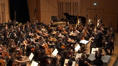 Symphony orchestra plays classical music Stock Footage 118887632