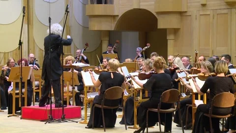 Symphony orchestra plays music. large frame Stock Footage 86078032