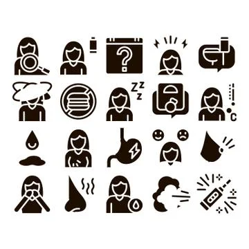 Symptomps Of Pregnancy Element Vector Icons Set Stock Illustration