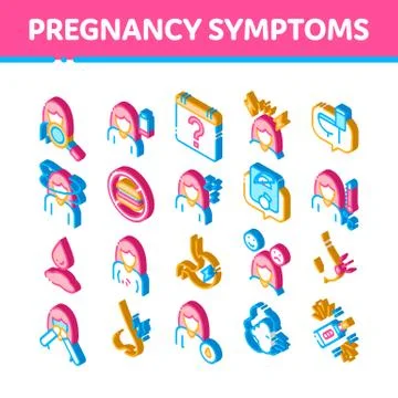 Symptomps Of Pregnancy Element Vector Isometric Icons Set Illustration