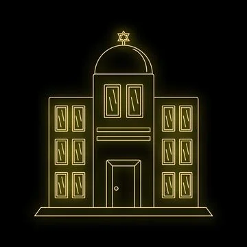 Synagogue building glowing neon line art illustration Stock Illustration