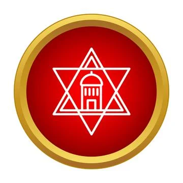 Synagogue building outline inside star of david icon Stock Illustration