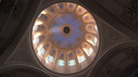 Synagogue Dome Paint Interior Tainted Window Church Facade View  Vídeo Stock 128486707