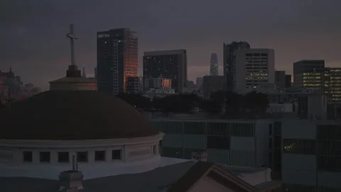 Synagogue foreground with buildings background and sunset, San Francisco Stock Footage 333194260