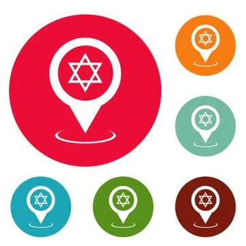 Synagogue map pointer icons circle set vector 库存插图
