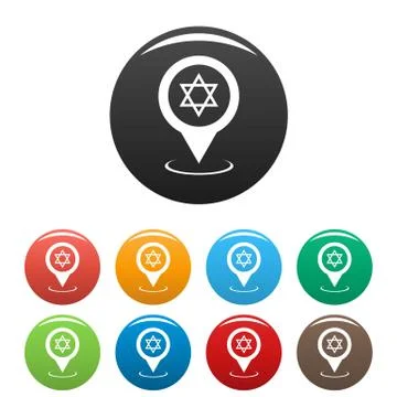 Synagogue map pointer icons set vector Stockillustratie