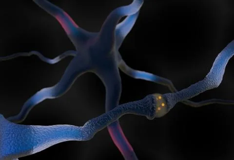 Synapse and neuron cells sending electrical signals 3d illustration Stock Illustration