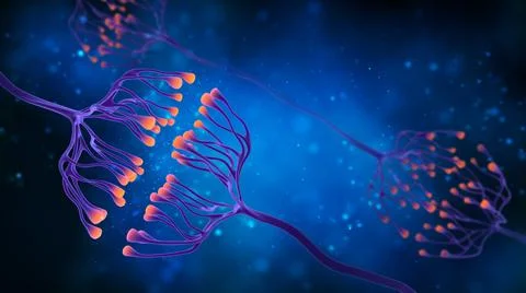Synapse and Neuron cells sending electrical chemical signals. Digital synapse Stock Illustration