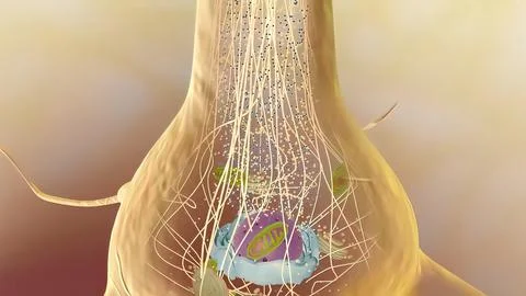 Synapse and Neurons sending electrical signals and chemical signaling Stock Illustration