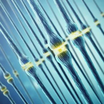 Synaptic transmission, human nervous system. 3d rendering Stock Illustration