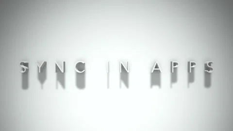 Sync in apps 3D title animation white text on a white background Video stock 299419100
