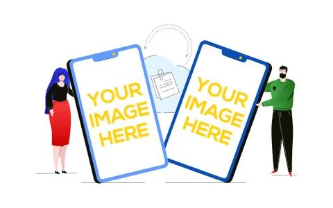 Sync between devices - colorful flat design style illustration Stock Illustration