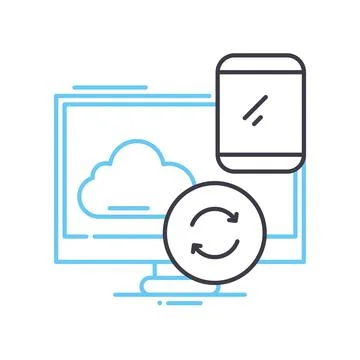 Sync between devices line icon, outline symbol, vector illustration, concept Illustrazione stock
