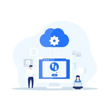 Sync with cloud and data transfer, vector Illustrazione stock