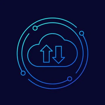 Sync with cloud line icon for web 库存插图