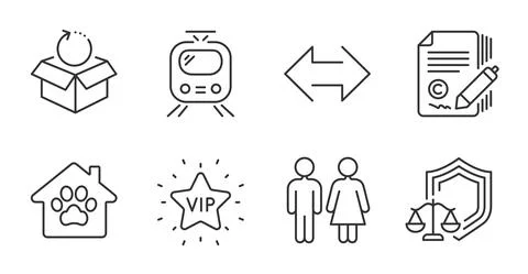 Sync, Copywriting and Train icons set. Restroom, Vip star and Justice scales Ilustração Stock