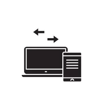 Sync devices black vector concept icon. Sync devices flat illustration, sign Stockillustratie