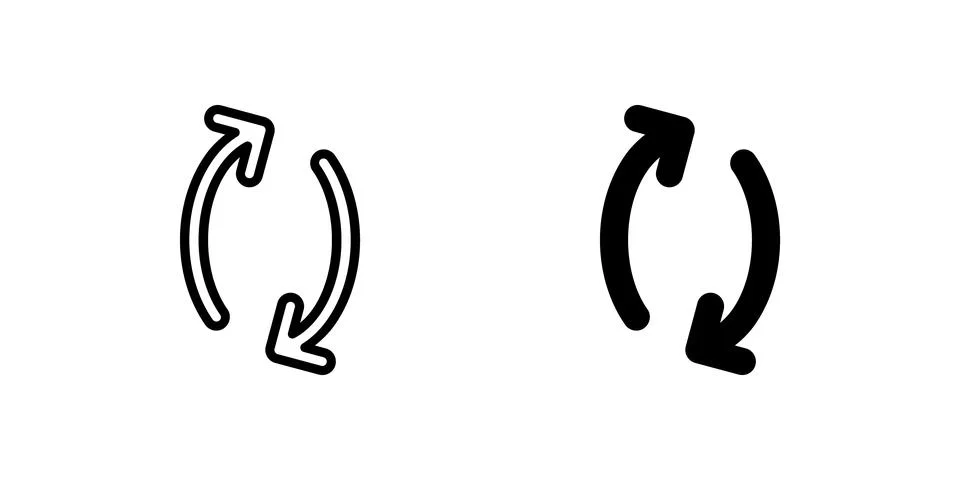 Sync Icon Set. A black icon of a sync symbol, representing data synchroniza.. Stock Illustration