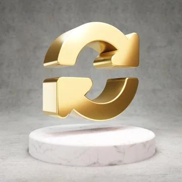 Sync icon. Shiny golden Sync symbol on white marble podium. Stock Illustration