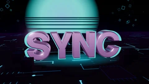 SYNC Neon Grid 3D Tech Typography on Circuit Board Loop Stock Footage 345419758