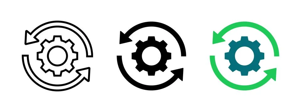 Sync settings button icon set. Update arrow symbol with gear. Reload button.. Stockillustratie