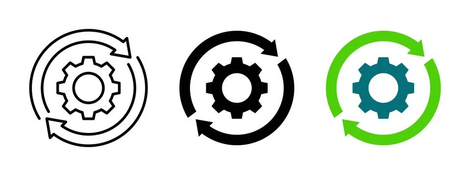 Sync settings button icon. Update arrow symbol with gear. Reload button vec.. Stockillustratie