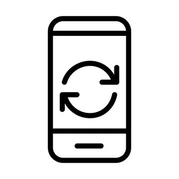 Sync smartphone icon line isolated on white background. Black flat thin ico.. Stock Illustration