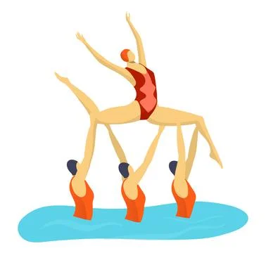 Synchro movement performance in pool, isolated on white vector illustration Stock Illustration