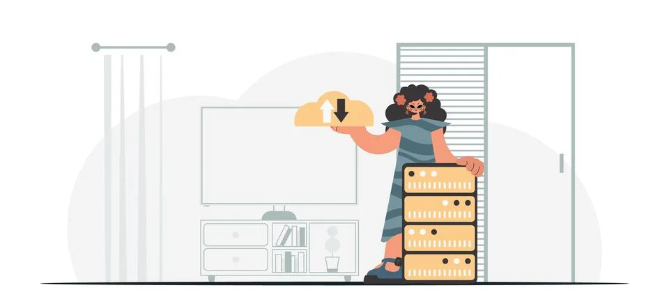 Synchronization and security of data capacity concept. The energized woman .. Stock Illustration