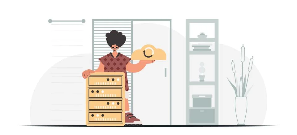 Synchronization and security of data capacity concept. The boy is holding a.. Stock Illustration