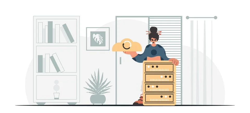 Synchronization and security of data capacity concept. The youthful woman i.. 스톡 일러스트