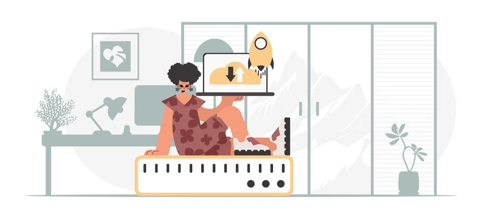 Synchronization and security of data capacity concept. The energized woman .. Stock Illustration