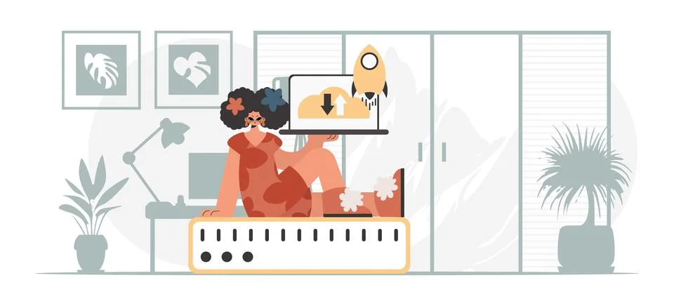 Synchronization and security of data capacity concept. The energized woman .. 스톡 일러스트