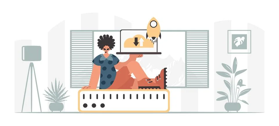 Synchronization and security of information capacity concept. The boy is ho.. Stock Illustration