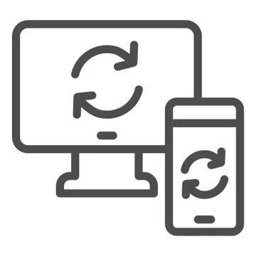 Synchronization between devices line icon. Wifi connection with computer and Stock Illustration