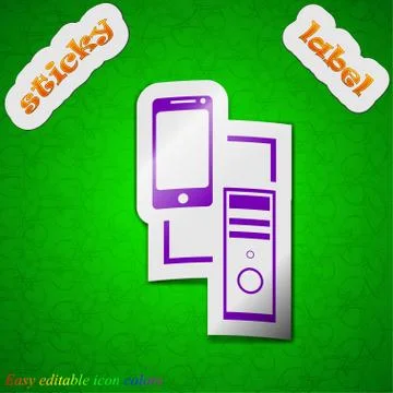 Synchronization icon sign. Symbol chic colored sticky label on green backgrou イラスト素材