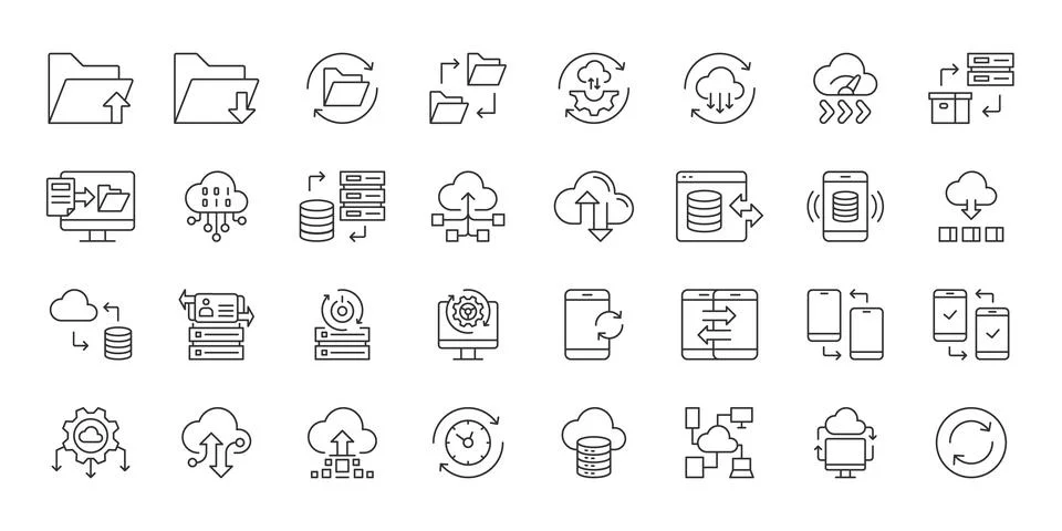 Synchronization icons in line design. synchronization, sync, update, connection Stock Illustration