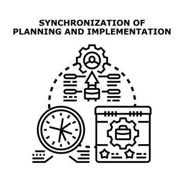 Synchronization of planning and implementation process concept Illustrazione stock