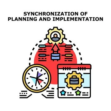 Synchronization of planning and implementation process concept Illustrazione stock