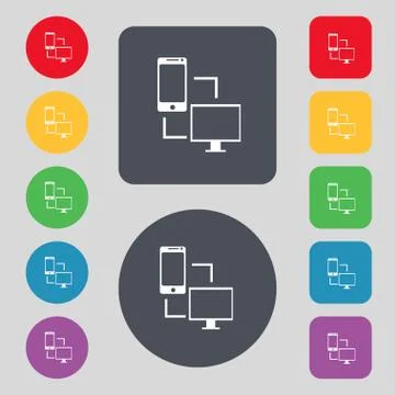 Synchronization sign icon. communicators sync symbol. Data exchange. Set colu Illustrazione stock