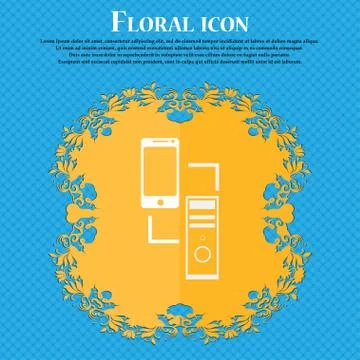 Synchronization sign icon. communicators sync symbol. Data exchange. Floral f Stock Illustration