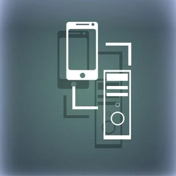 Synchronization sign icon. communicators sync symbol. Data exchange. On the blue Stock Illustration