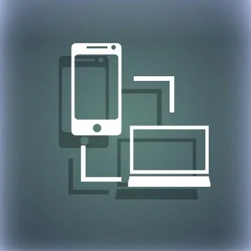 Synchronization sign icon. communicators sync symbol. Data exchange. On the blue 스톡 일러스트