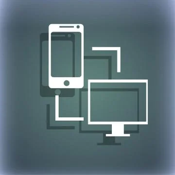 Synchronization sign icon. communicators sync symbol. Data exchange. On the blue Stock Illustration