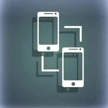 Synchronization sign icon. communicators sync symbol. Data exchange. On the blue Stock Illustration
