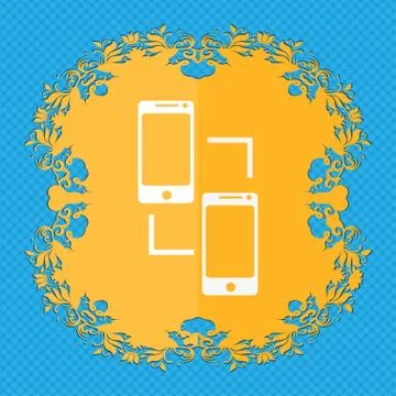Synchronization sign icon. communicators sync symbol. Data exchange. Floral flat 스톡 일러스트
