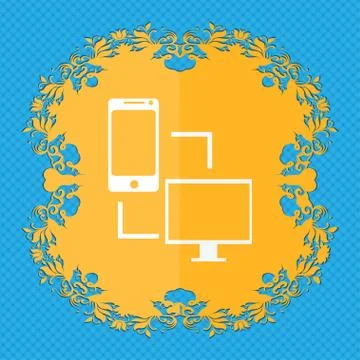Synchronization sign icon. communicators sync symbol. Data exchange. Floral flat 스톡 일러스트