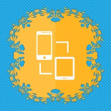 Synchronization sign icon. communicators sync symbol. Data exchange. Floral flat Stock Illustration