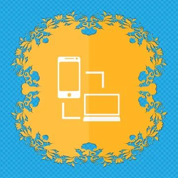 Synchronization sign icon. communicators sync symbol. Data exchange. Floral flat Stock Illustration